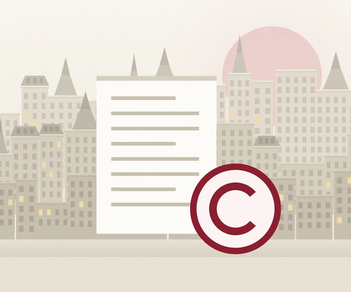 Ilustración de un documento con el símbolo de copyright